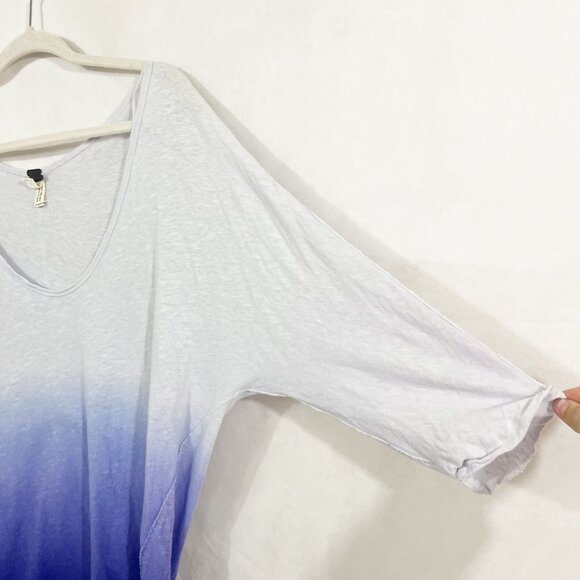 Free People We the Free Blue Ombre Linen Slouchy Tee - Size Small - Picture 3 of 6